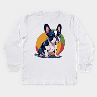 Boston Terrier Portrait Kids Long Sleeve T-Shirt